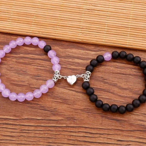 Jewelry Handmade Geometric Stone Magnet Buckle Heart Couple Bracelet - Image 3