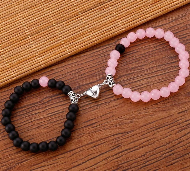 Jewelry Handmade Geometric Stone Magnet Buckle Heart Couple Bracelet - Image 6