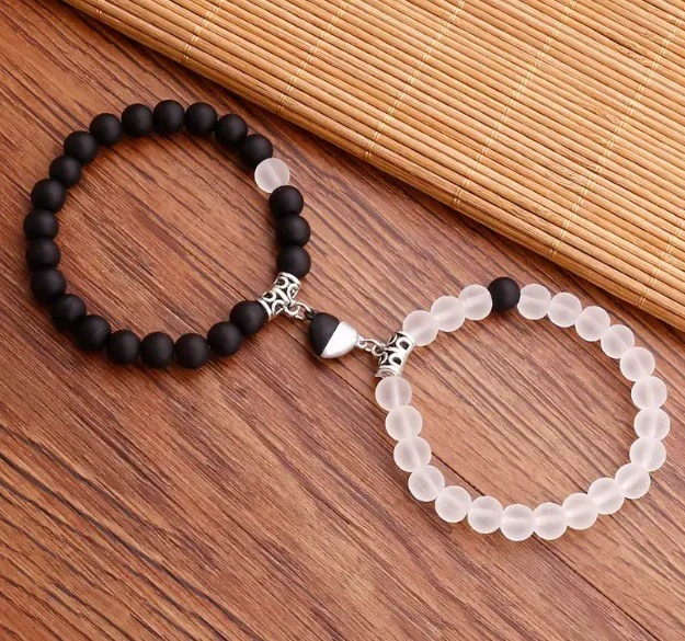 Jewelry Handmade Geometric Stone Magnet Buckle Heart Couple Bracelet - Image 7
