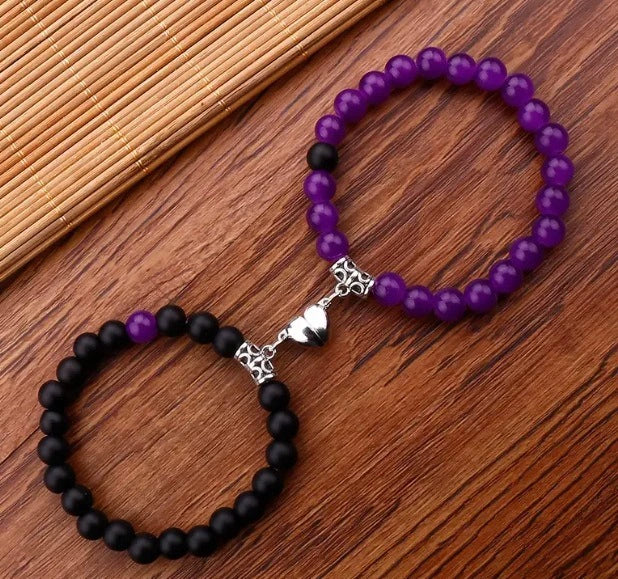 Jewelry Handmade Geometric Stone Magnet Buckle Heart Couple Bracelet - Image 9