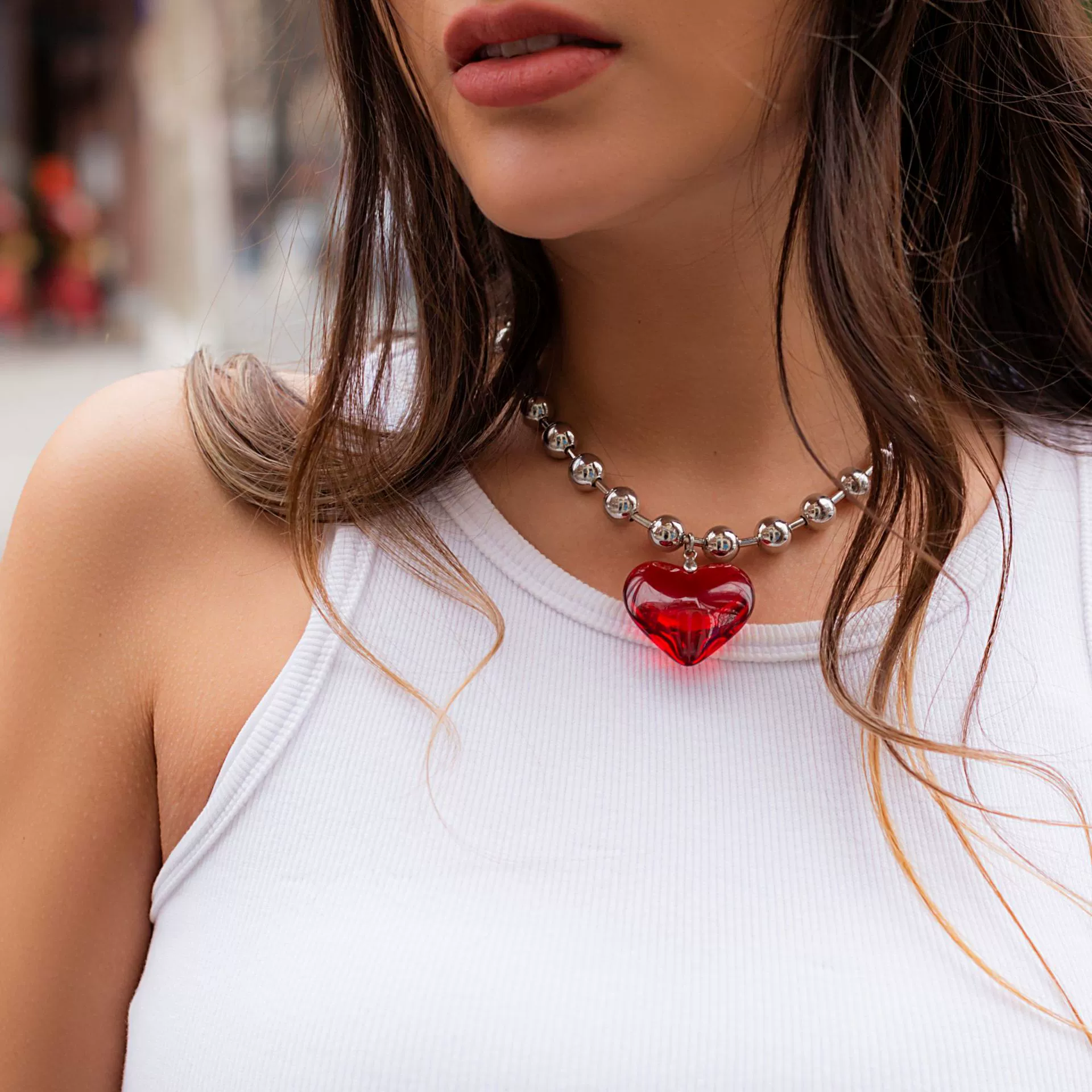 Jewelry Heart Shaped Clavicle Chain Flannel Ccb Iron Chain Electroplating For Women