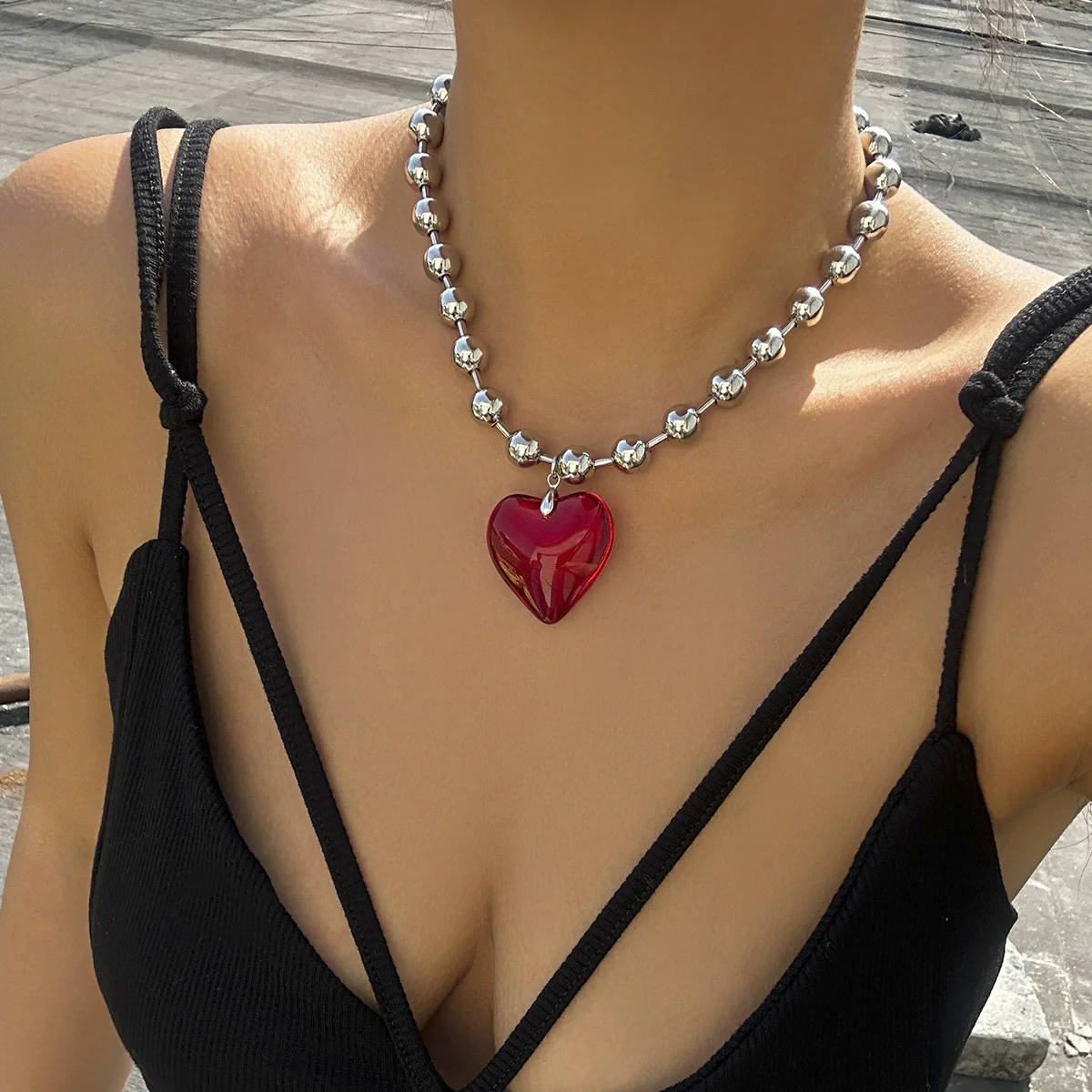 Jewelry Heart Shaped Clavicle Chain Flannel Ccb Iron Chain Electroplating For Women - Image 10