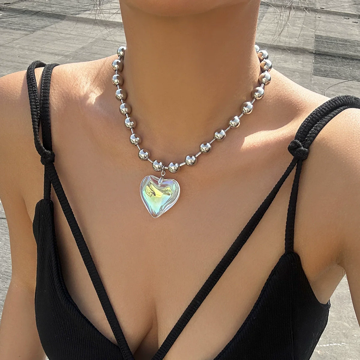 Jewelry Heart Shaped Clavicle Chain Flannel Ccb Iron Chain Electroplating For Women - Image 14