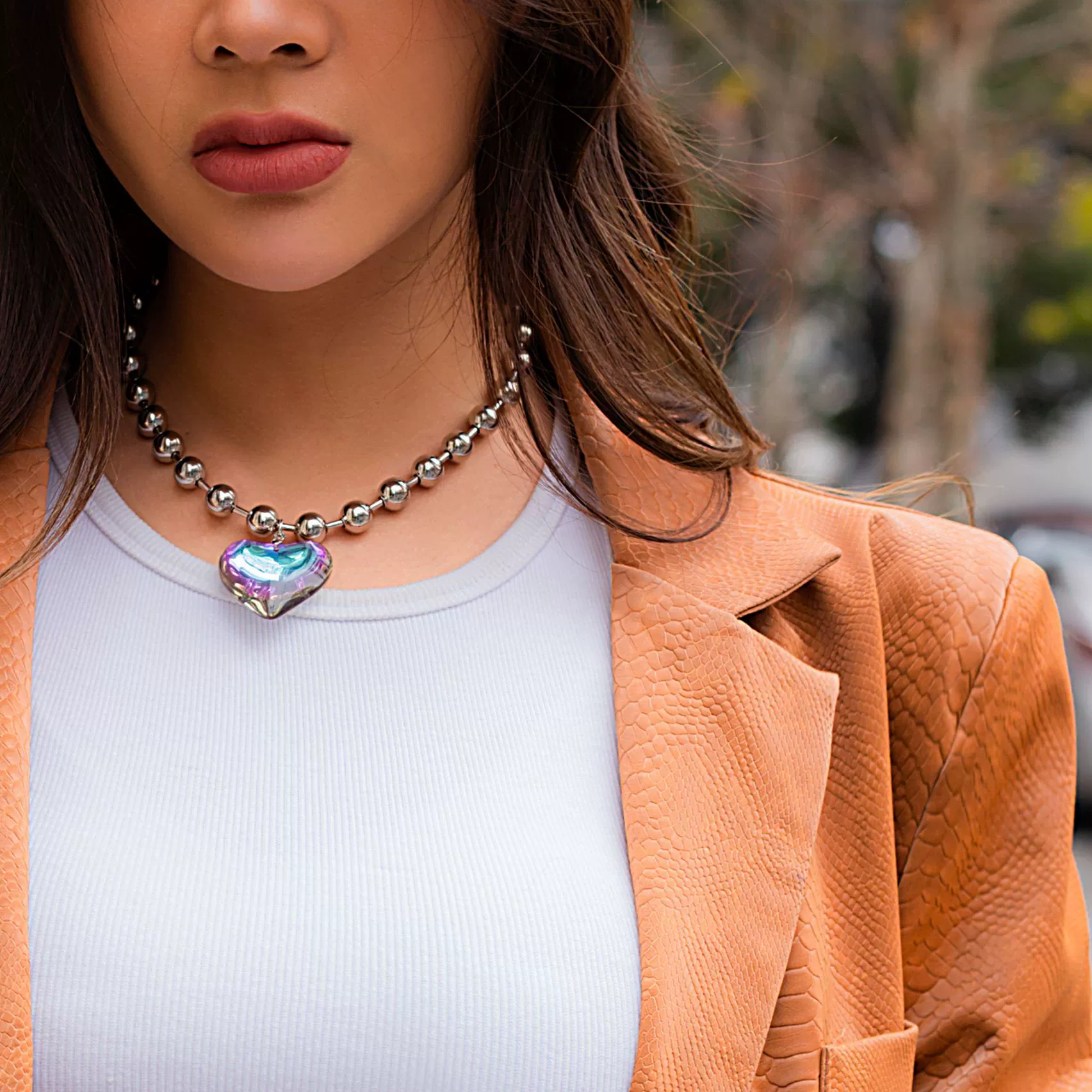 Jewelry Heart Shaped Clavicle Chain Flannel Ccb Iron Chain Electroplating For Women - Image 2