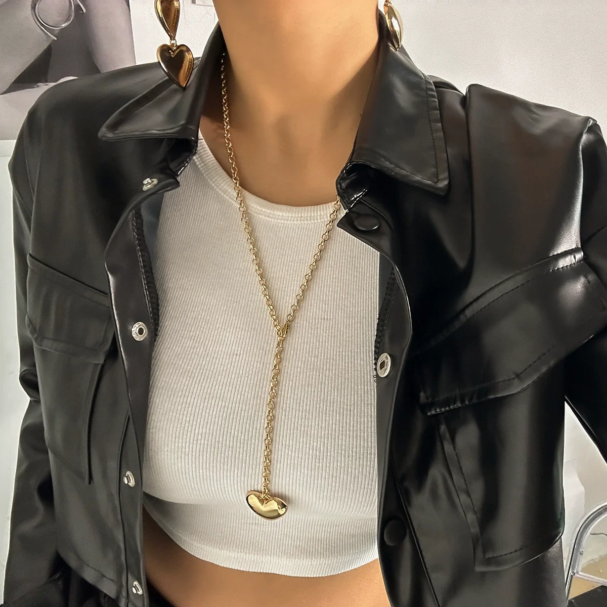 Jewelry Heart Shaped Clavicle Chain Flannel Ccb Iron Chain Electroplating For Women - Image 4