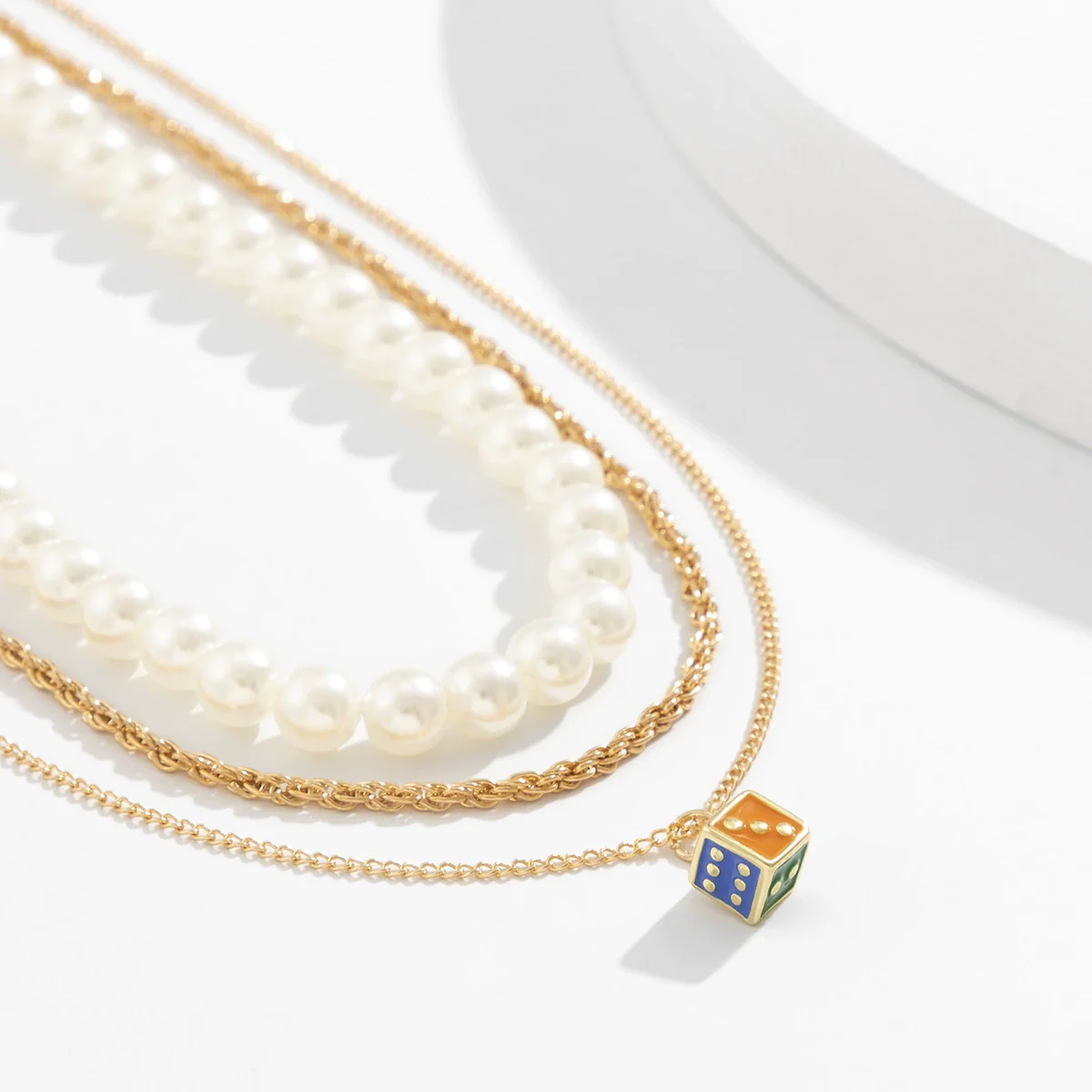 Jewelry Hip Hop Retro Geometric Multi Layer Pearl Alloy Necklace With Dice Pendant And Electroplating For Men - Image 4