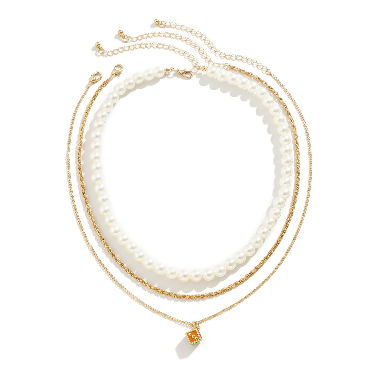 Jewelry Hip Hop Retro Geometric Multi Layer Pearl Alloy Necklace With Dice Pendant And Electroplating For Men - Image 5