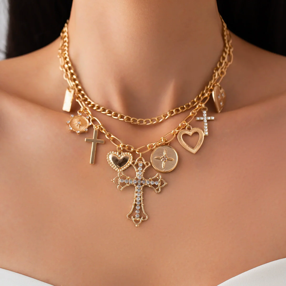 Jewelry Hip Hop Style Geometric Alloy Rhinestone Pendant Clavicle Chain With Electroplating - Image 6