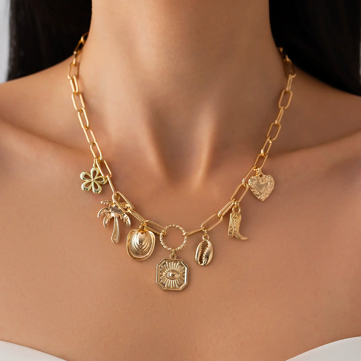 Jewelry Hip Hop Style Geometric Alloy Rhinestone Pendant Clavicle Chain With Electroplating - Image 7