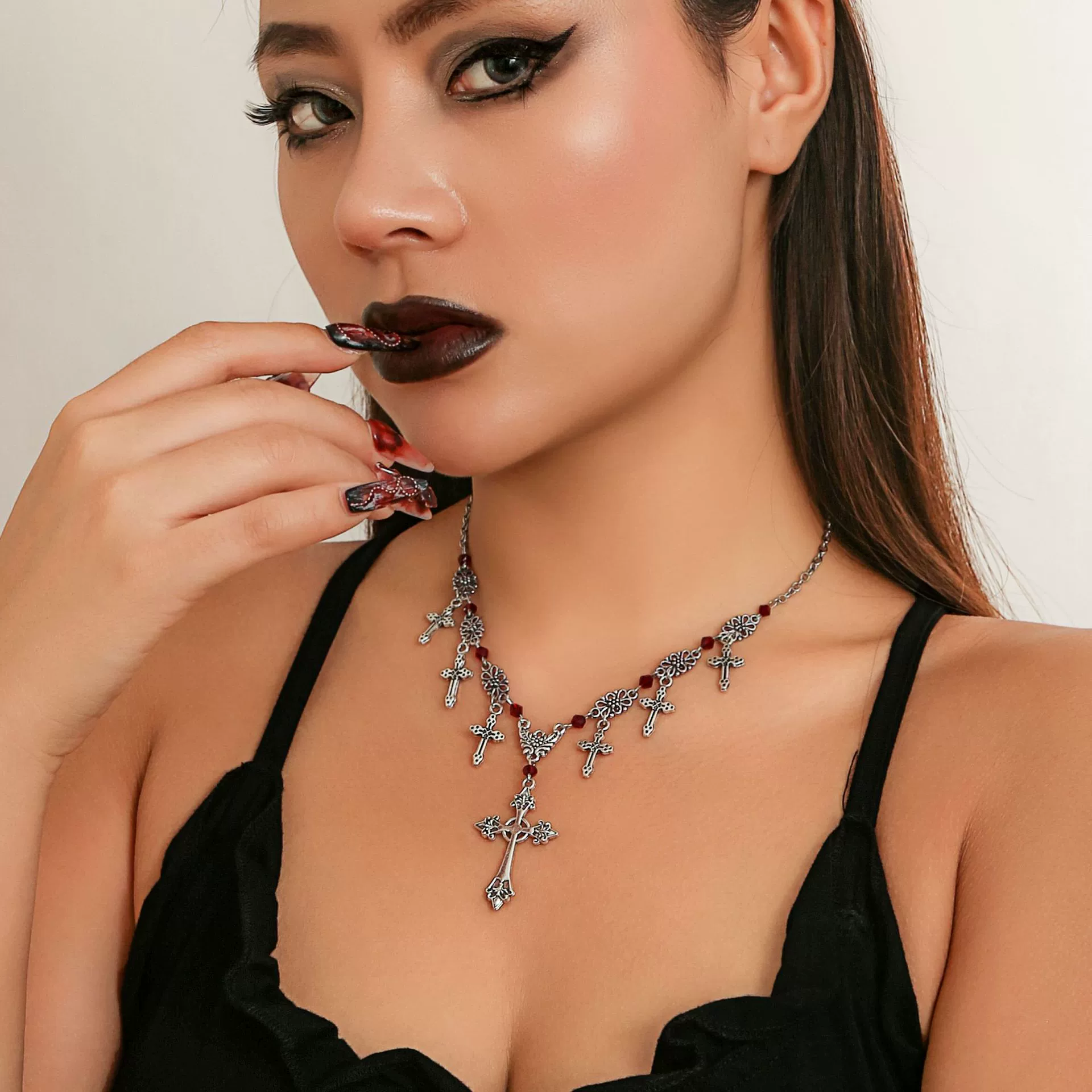 Jewelry Hiphop Cross Pendant Clavicle Chain Necklace Dark Gothic Style Metal Alloy Electroplated Geometric - Image 6