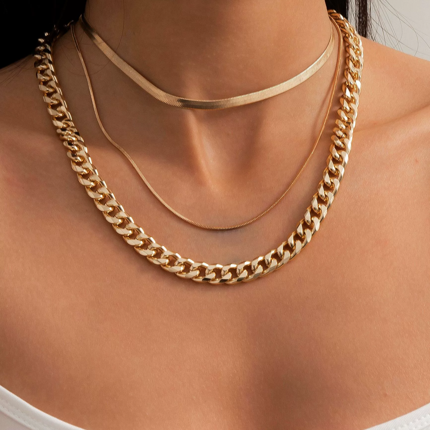 Jewelry Hiphop Retro Geometric Multilayer Snake Bone Chain Necklace For Women Alloy Metal Electroplating