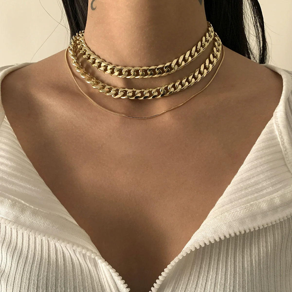 Jewelry Hiphop Retro Geometric Multilayer Snake Bone Chain Necklace For Women Alloy Metal Electroplating - Image 2