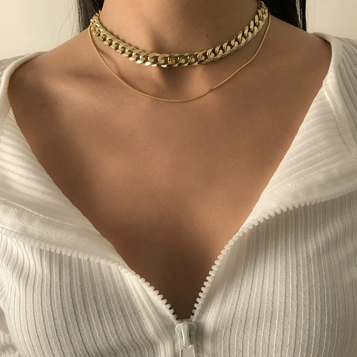Jewelry Hiphop Retro Geometric Multilayer Snake Bone Chain Necklace For Women Alloy Metal Electroplating - Image 4
