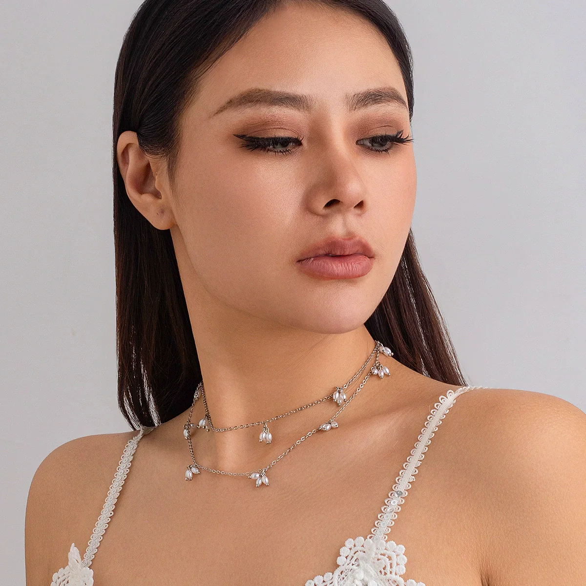 Jewelry Imitation Pearl Alloy Elegant Simple Geometric Tassel Chain Back Chain Necklace With Electroplating For Women - Image 6