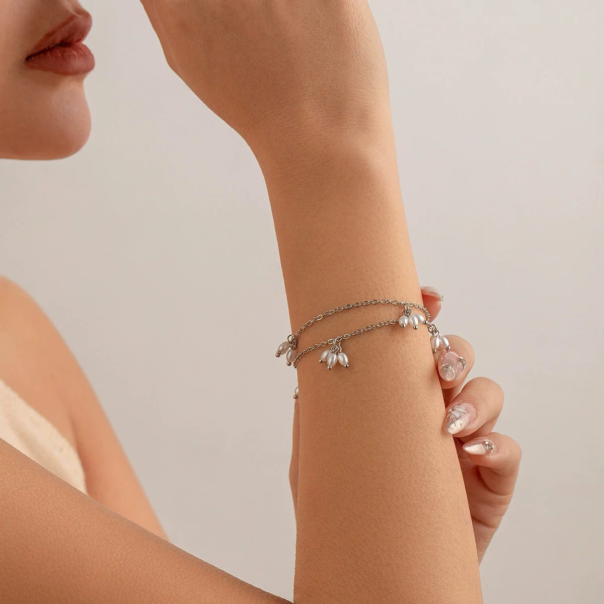 Jewelry Imitation Pearl Alloy Elegant Simple Geometric Tassel Chain Back Chain Necklace With Electroplating For Women - Image 8
