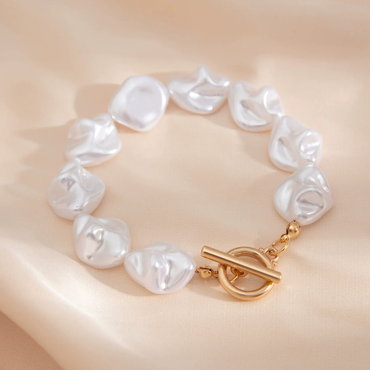 Jewelry Imitation Pearl Alloy Geometric Asymmetrical Shaped Clavicle Chain Set Electroplated - Image 4
