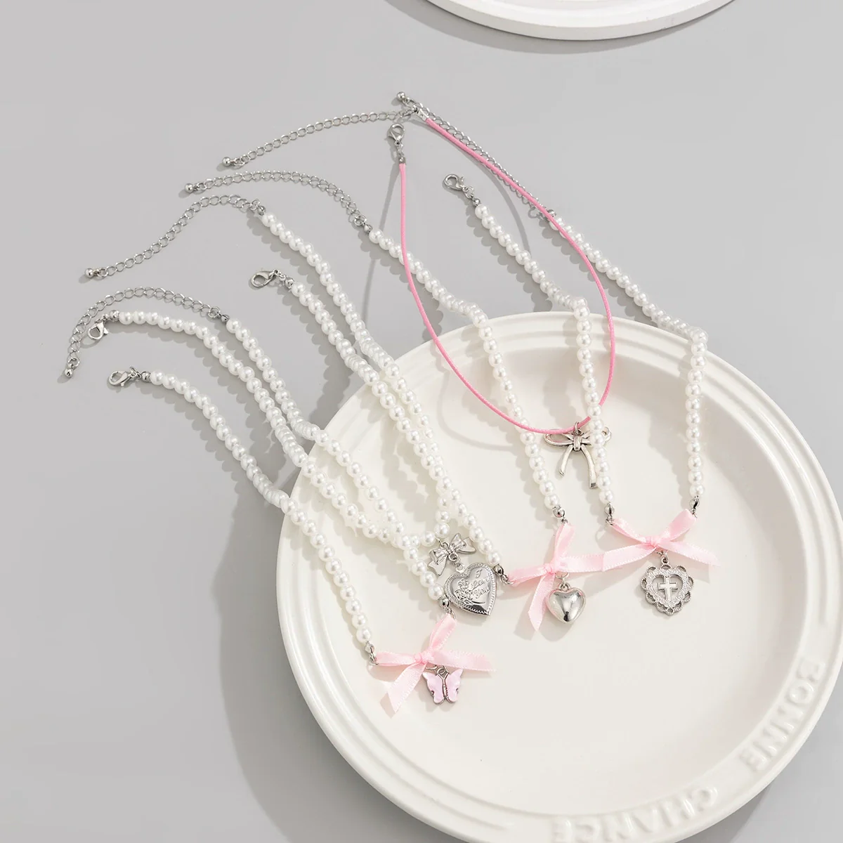 Jewelry Imitation Pearl Alloy Love Butterfly Heart Shape Bow Tie Geometric Sweet Women's Necklace - Image 4