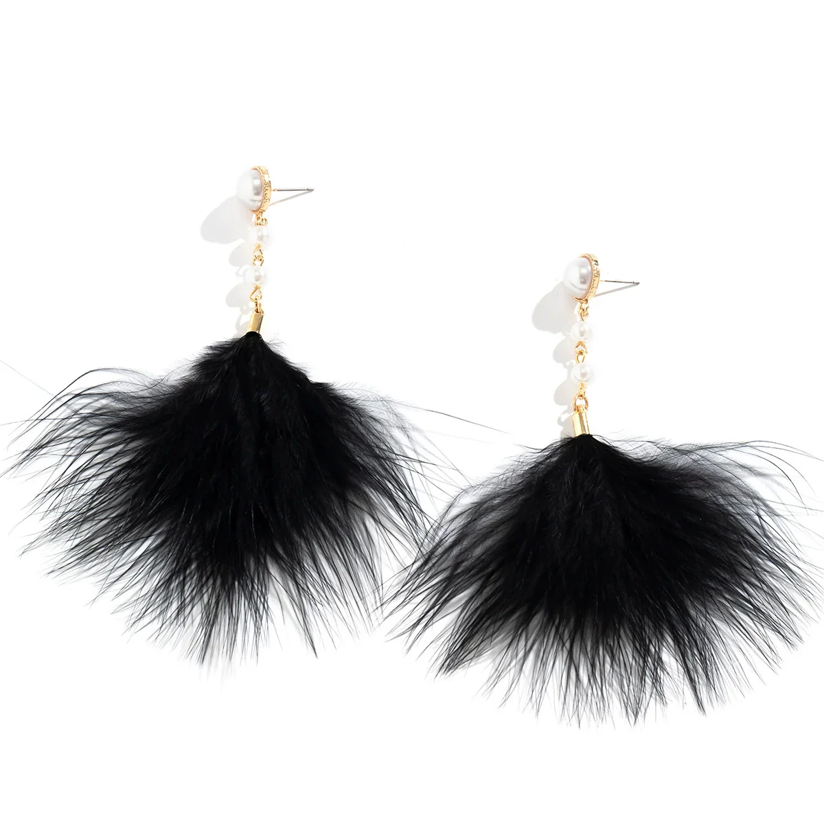 Jewelry Imitation Pearl Feather Tassel Handmade Geometric Earrings For Women - Image 5