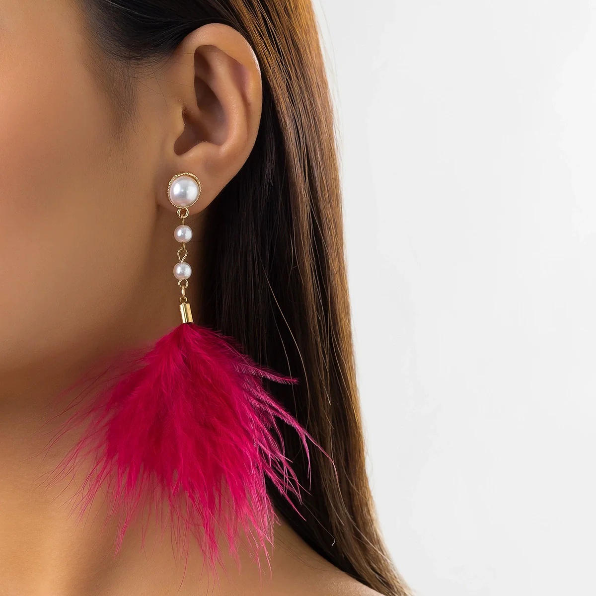 Jewelry Imitation Pearl Feather Tassel Handmade Geometric Earrings For Women - Image 8