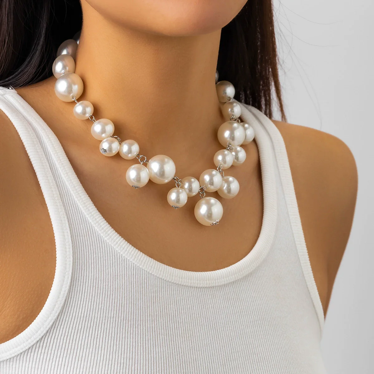 Jewelry Imitation Pearl Geometric Ball Chain Electroplated Women Choker - Image 2