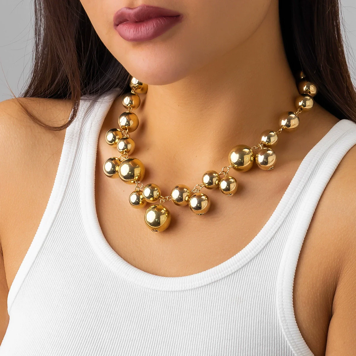 Jewelry Imitation Pearl Geometric Ball Chain Electroplated Women Choker - Image 3