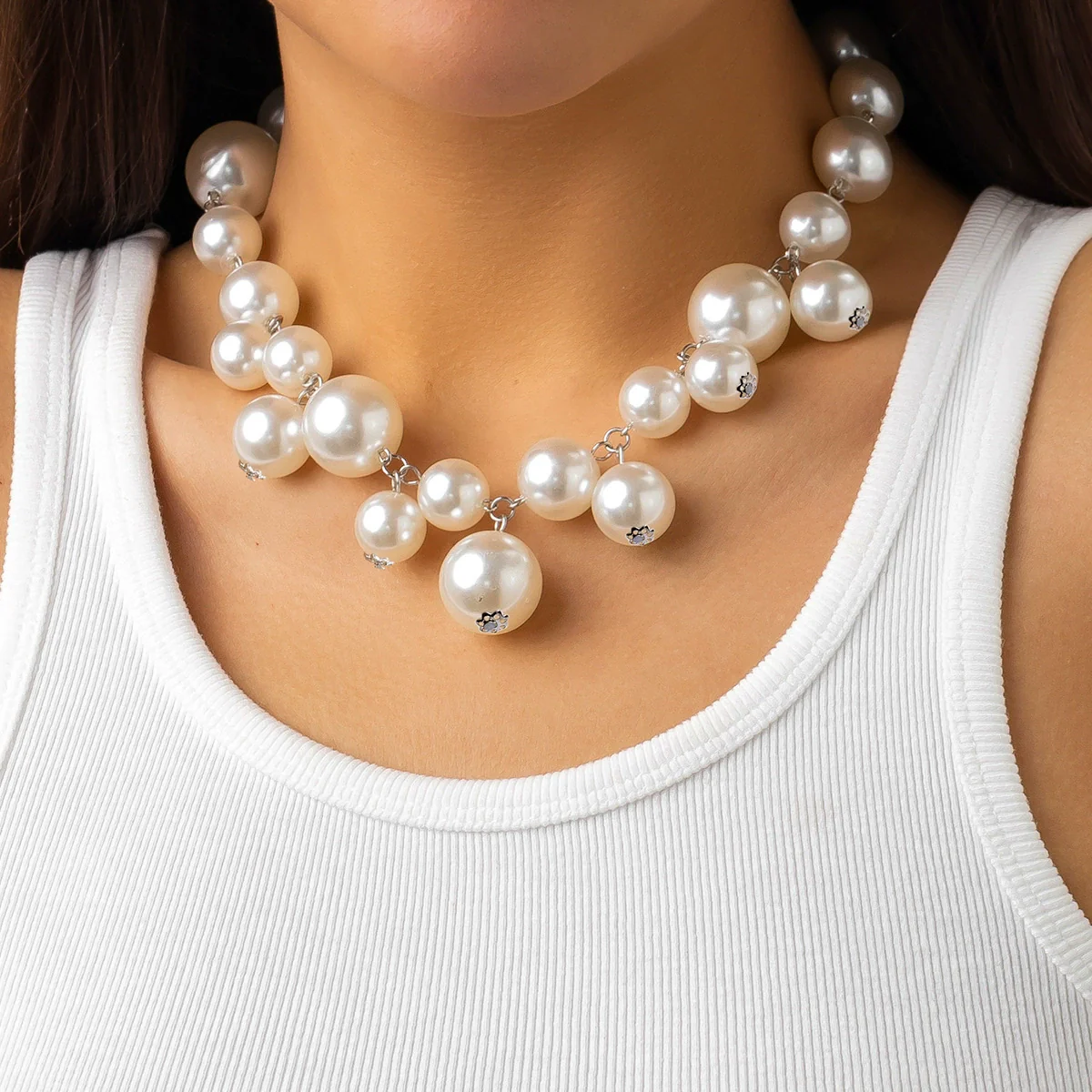 Jewelry Imitation Pearl Geometric Ball Chain Electroplated Women Choker - Image 6