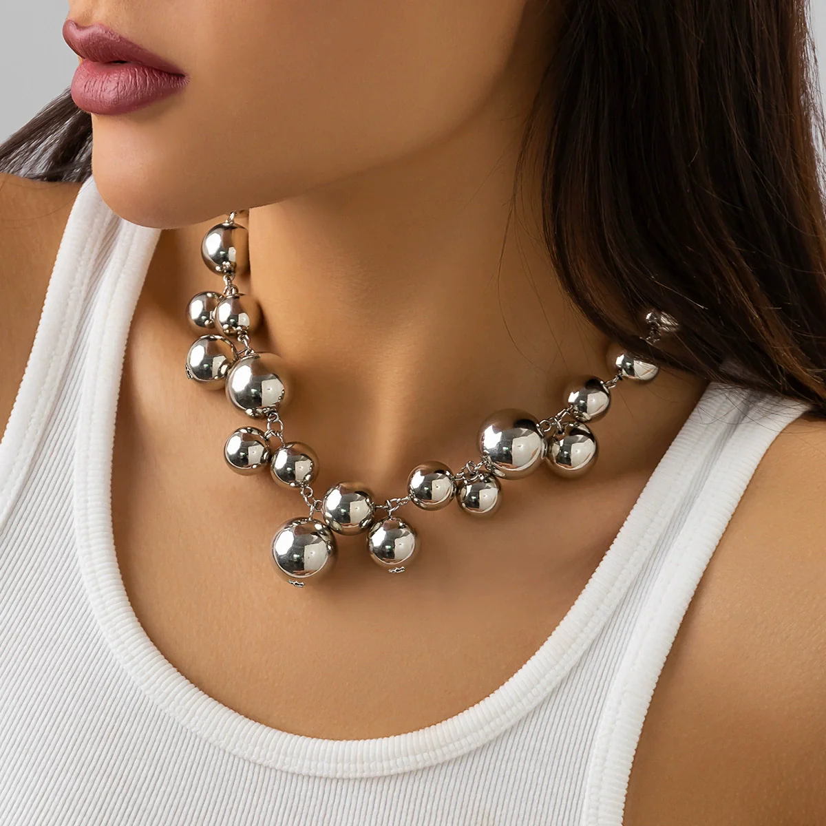 Jewelry Imitation Pearl Geometric Ball Chain Electroplated Women Choker - Image 8