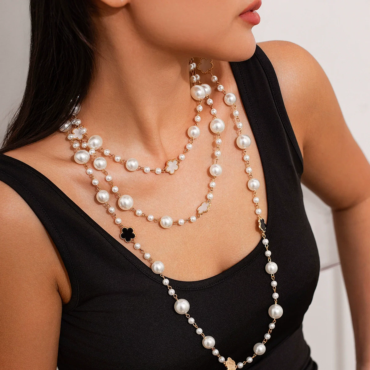 Jewelry Imitation Pearl Geometric Ball Chain Long Chain Necklace Electroplated For Women