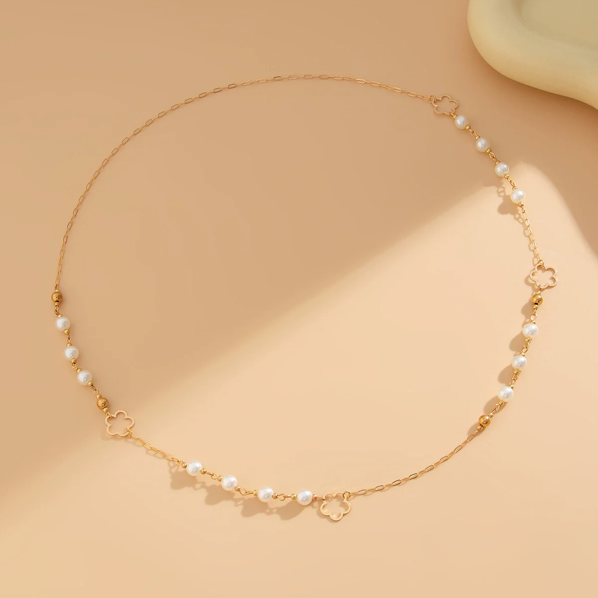 Jewelry Imitation Pearl Geometric Ball Chain Long Chain Necklace Electroplated For Women - Image 4