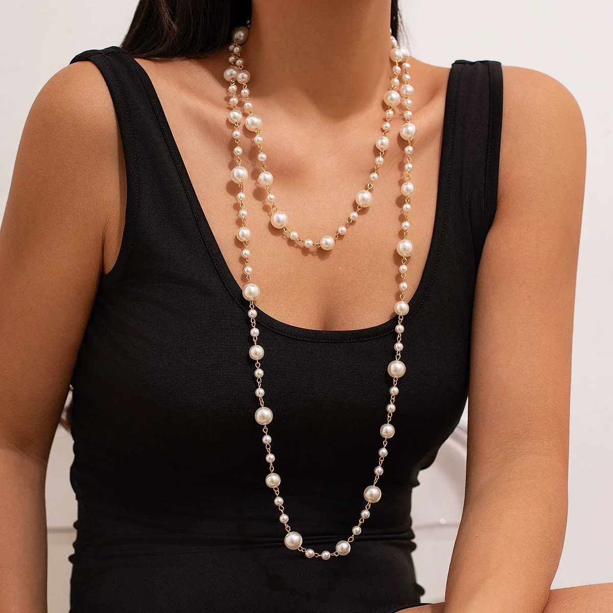 Jewelry Imitation Pearl Geometric Ball Chain Long Chain Necklace Electroplated For Women - Image 9