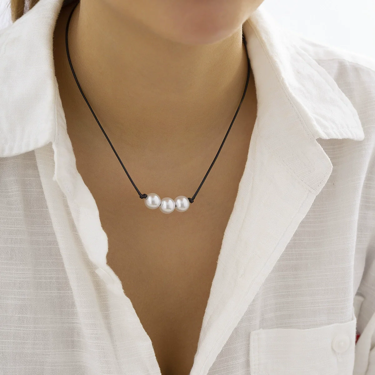 Jewelry Imitation Pearl Geometric Beaded Wax Thread Handmade Clavicle Necklace For Women