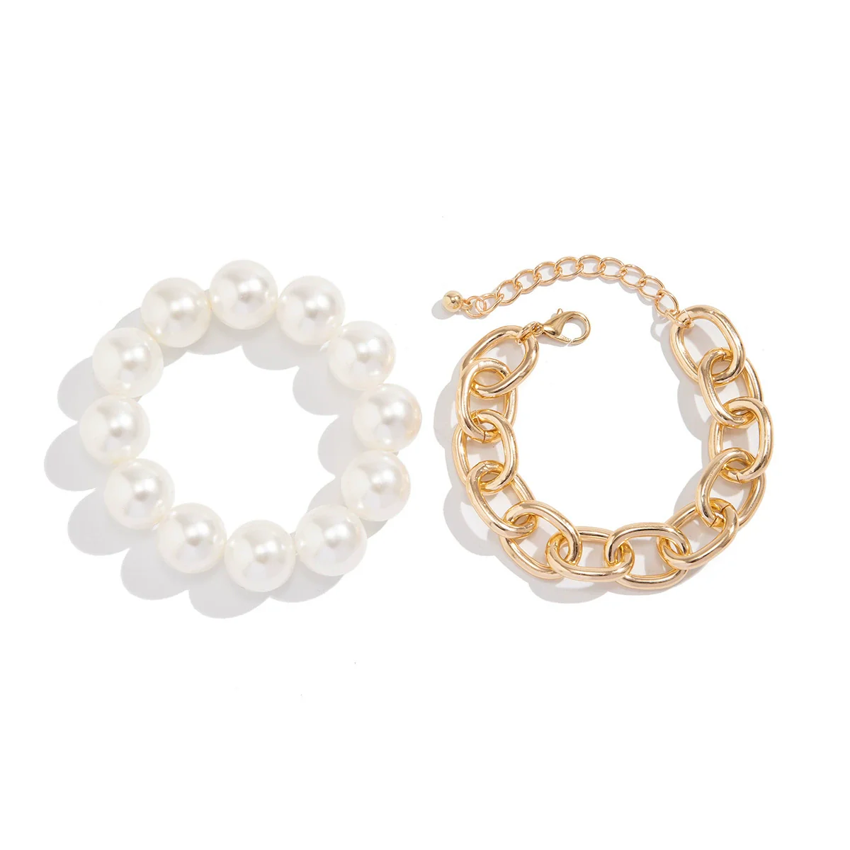 Jewelry Imitation Pearl Geometric Metal Chain Bracelet Electroplated For Women - Image 3