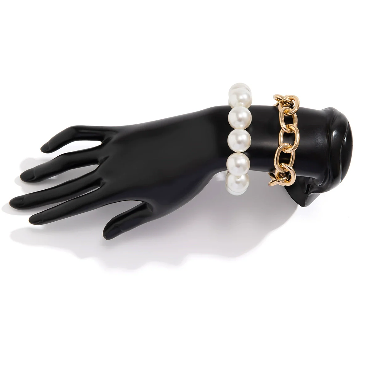 Jewelry Imitation Pearl Geometric Metal Chain Bracelet Electroplated For Women - Image 5