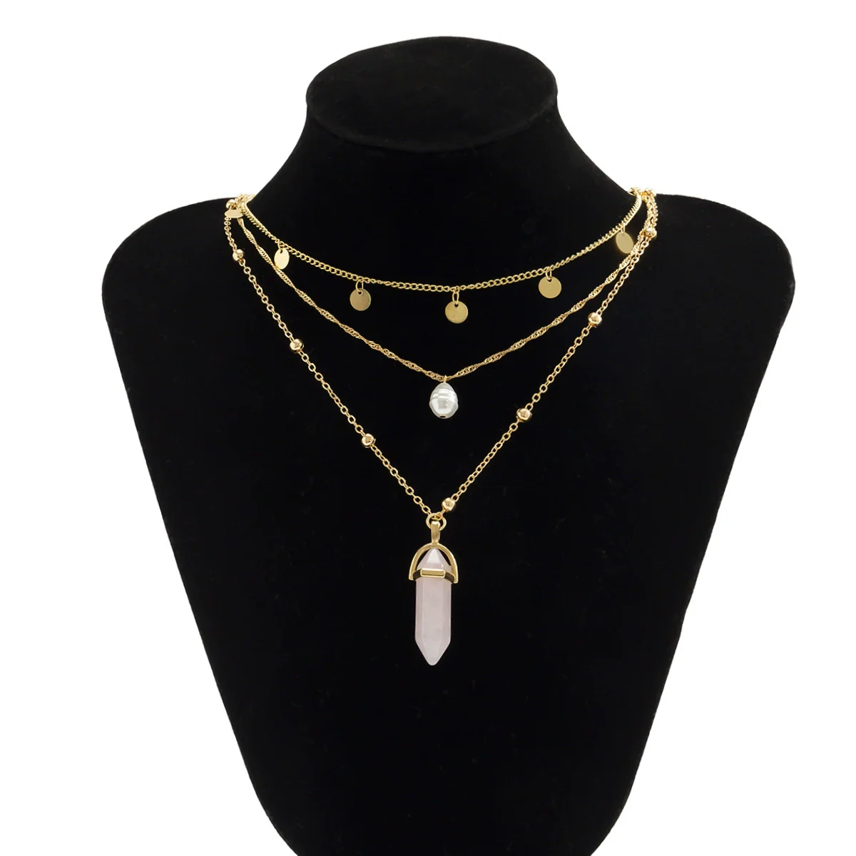 Jewelry Imitation Pearl Geometric Plastic Resin Alloy Electroplated Multilayer Necklace For Women - Image 5