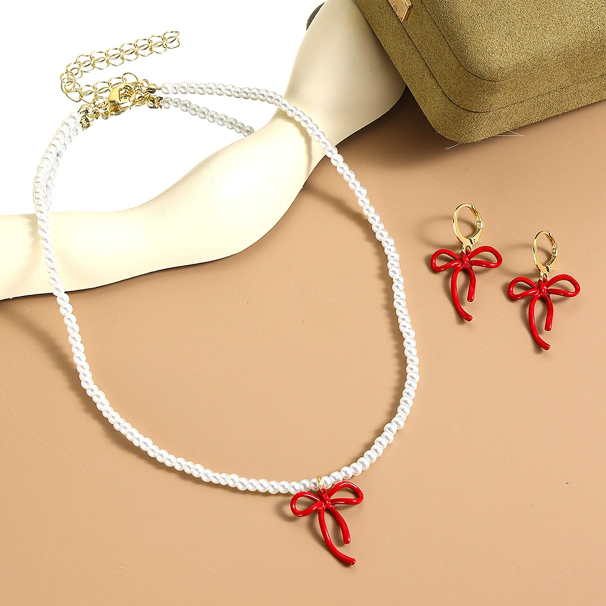 Jewelry Imitation Pearl Heart Pattern Electroplating Valentine's Day Earrings And Necklace - Image 18