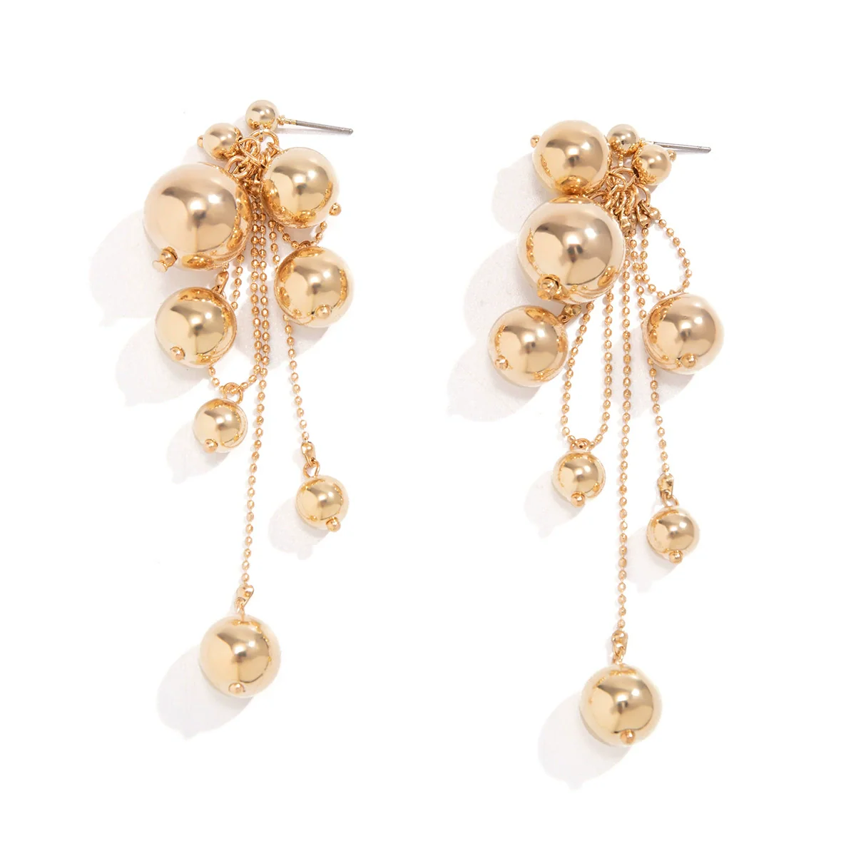 Jewelry Imitation Pearl Metal Beaded Tassel Earrings Geometric Style Electroplated For Women - Image 5