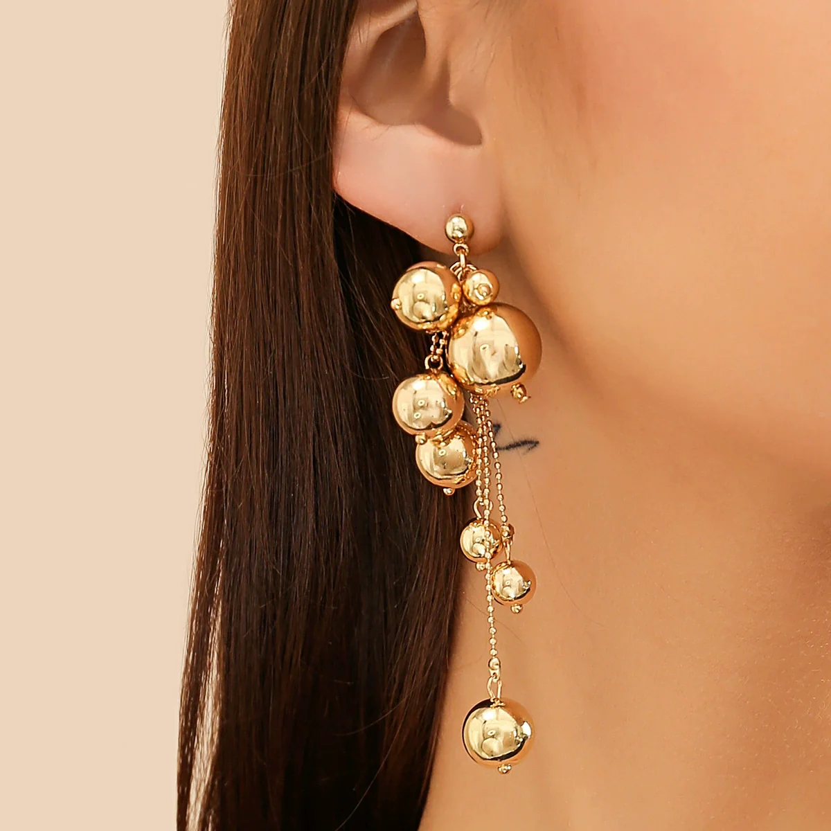 Jewelry Imitation Pearl Metal Beaded Tassel Earrings Geometric Style Electroplated For Women - Image 7