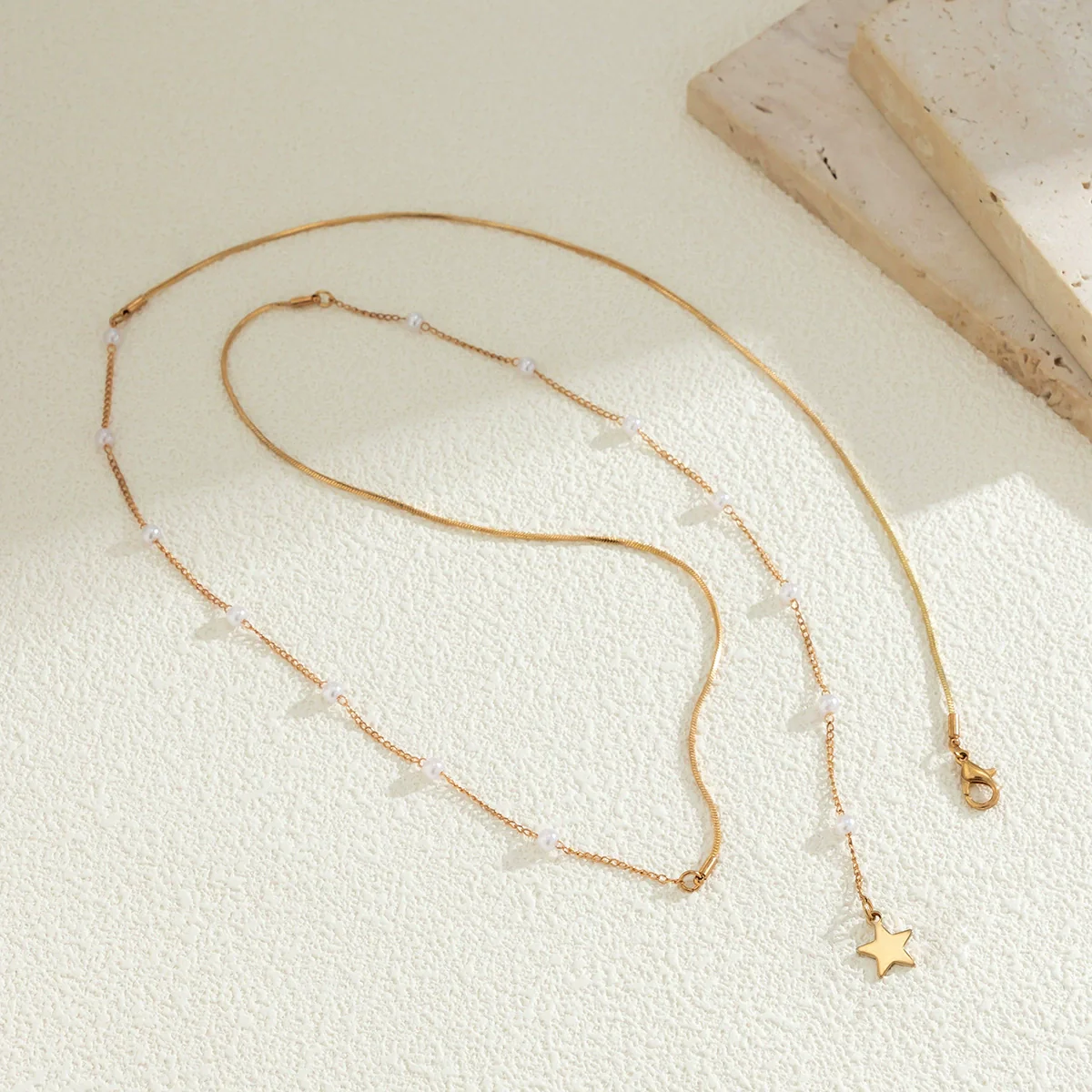 Jewelry Imitation Pearl Metal Star Geometric Electroplated Ochain Necklace For Women - Image 4