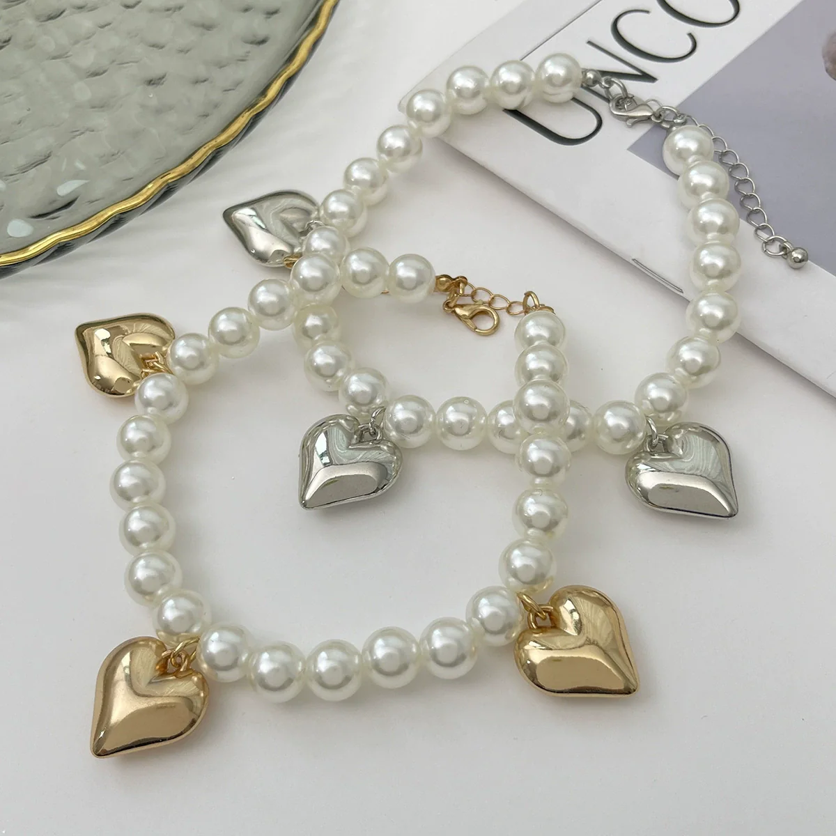 Jewelry Ins Style Imitation Pearl Beaded Heart Pendant Anklet - Image 4
