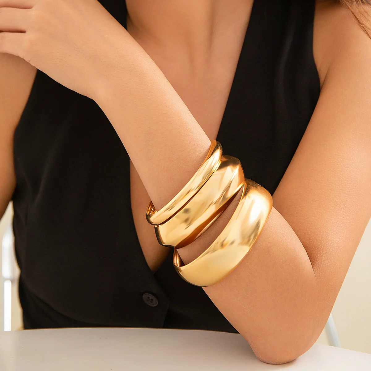 Jewelry Iron Arc Plain Multi Layer Simple Electroplated Bracelet