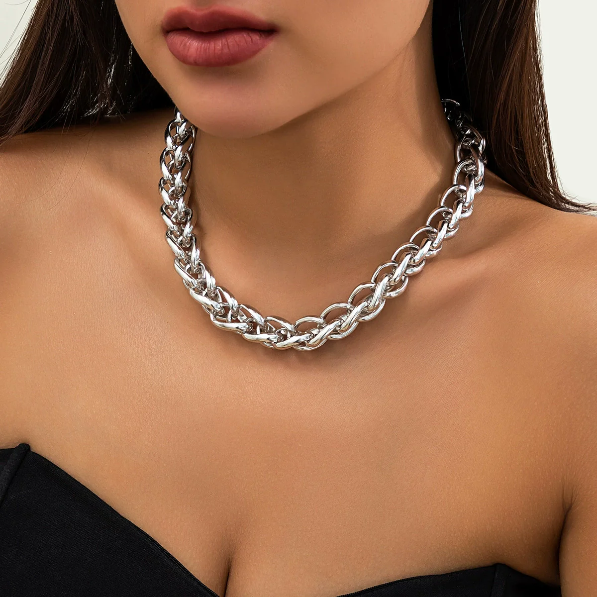 Jewelry Iron Chain Acrylic Alloy Geometric Ochain Necklace Electroplated Punk Style For Women - Image 2
