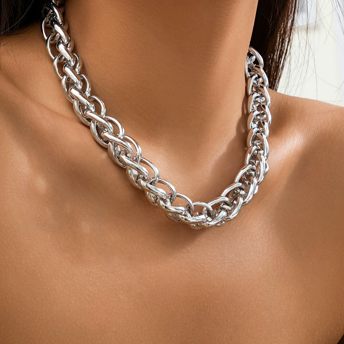 Jewelry Iron Chain Acrylic Alloy Geometric Ochain Necklace Electroplated Punk Style For Women - Image 7