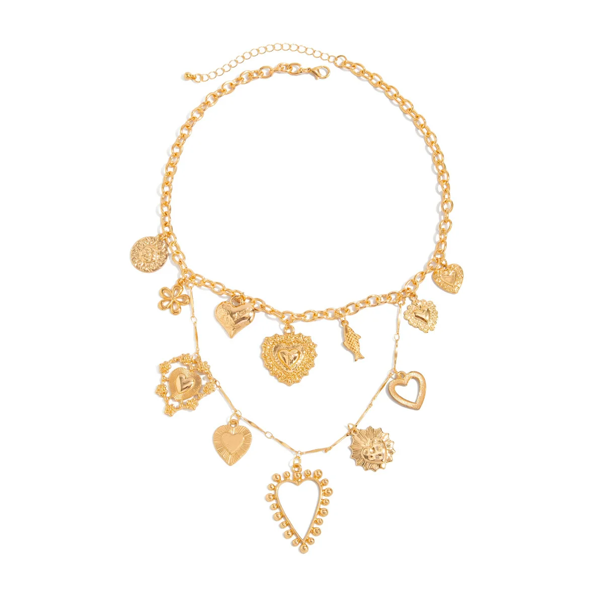 Jewelry Iron Chain Alloy Heart Shape Pendant Clavicle Chain Metallic Stripe Electroplating For Women - Image 5