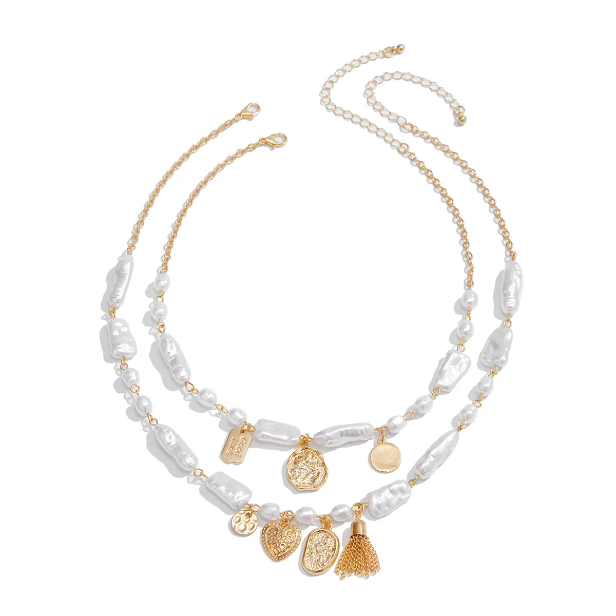 Jewelry Iron Chain Imitation Pearl Alloy Geometric Cross Pendant Necklace For Women With Electroplating Design - Image 5