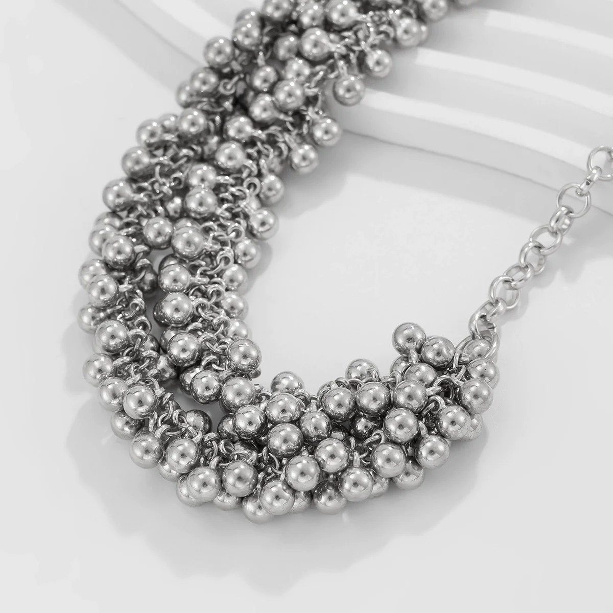 Jewelry Iron Clavicle Chain Necklace Geometric Personality Electroplated Round Bead Hanging Ball Design - Image 3