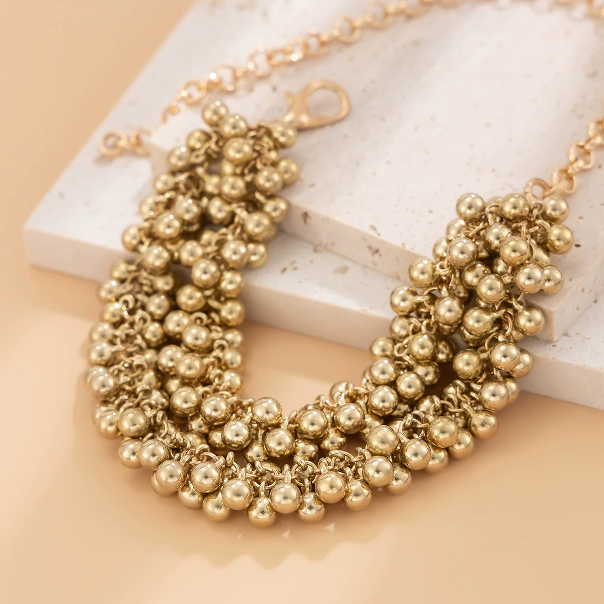 Jewelry Iron Clavicle Chain Necklace Geometric Personality Electroplated Round Bead Hanging Ball Design - Image 4