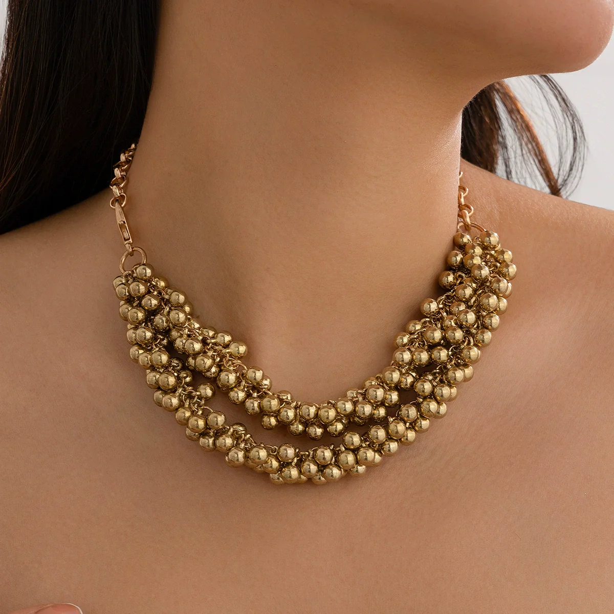 Jewelry Iron Clavicle Chain Necklace Geometric Personality Electroplated Round Bead Hanging Ball Design - Image 6