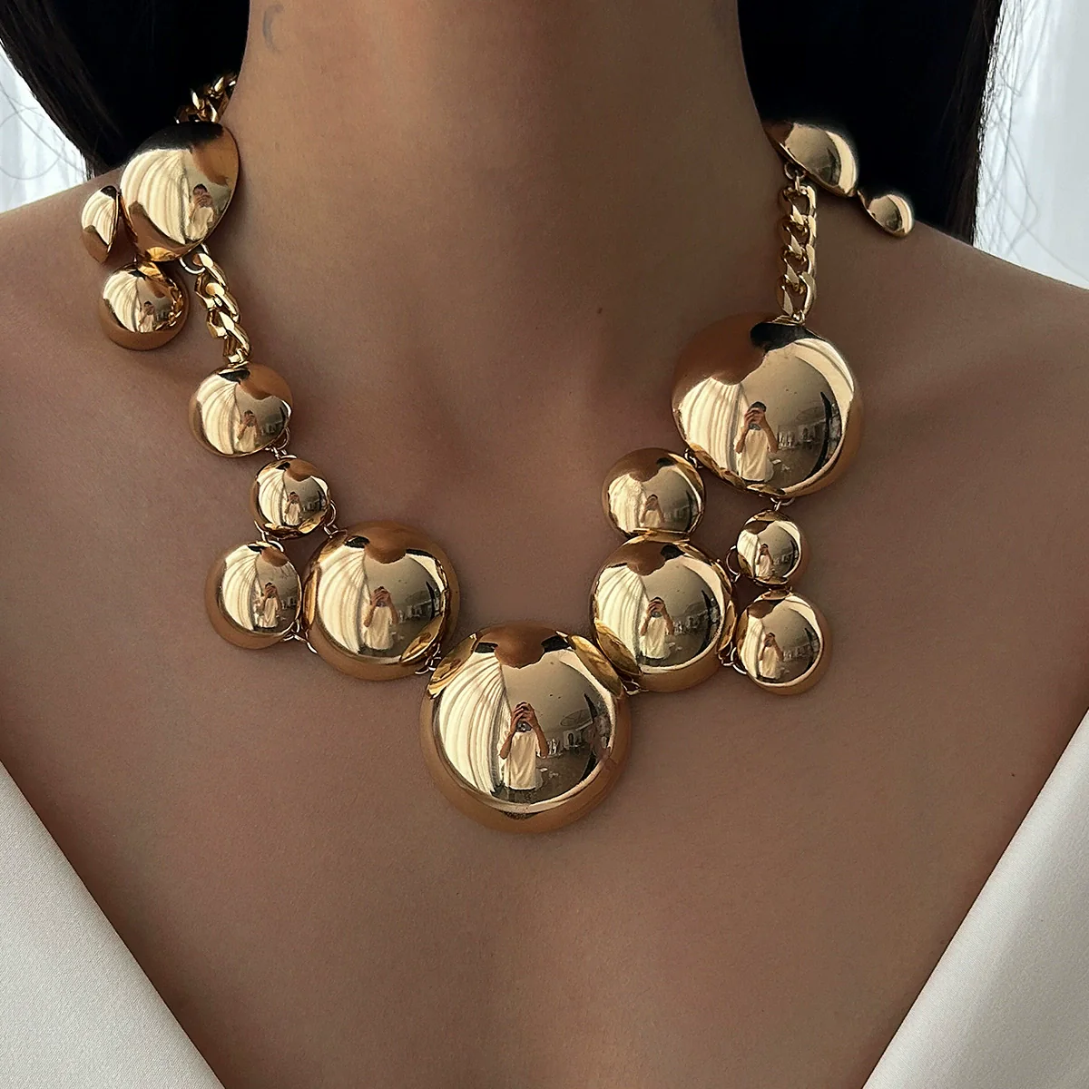 Jewelry Iron Round Geometric Exaggerated Electroplating Pendant Necklace For Women - Image 6
