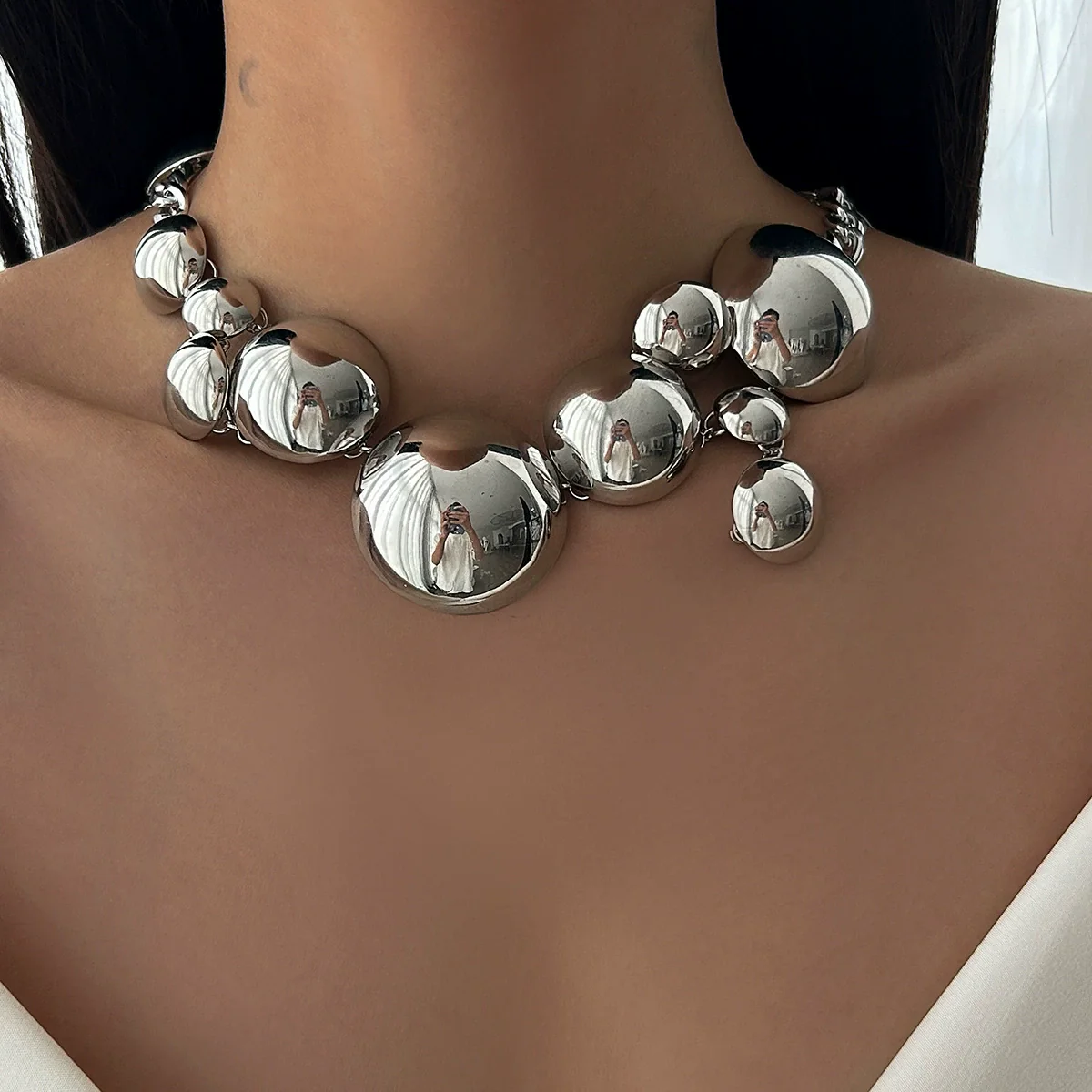Jewelry Iron Round Geometric Exaggerated Electroplating Pendant Necklace For Women - Image 7