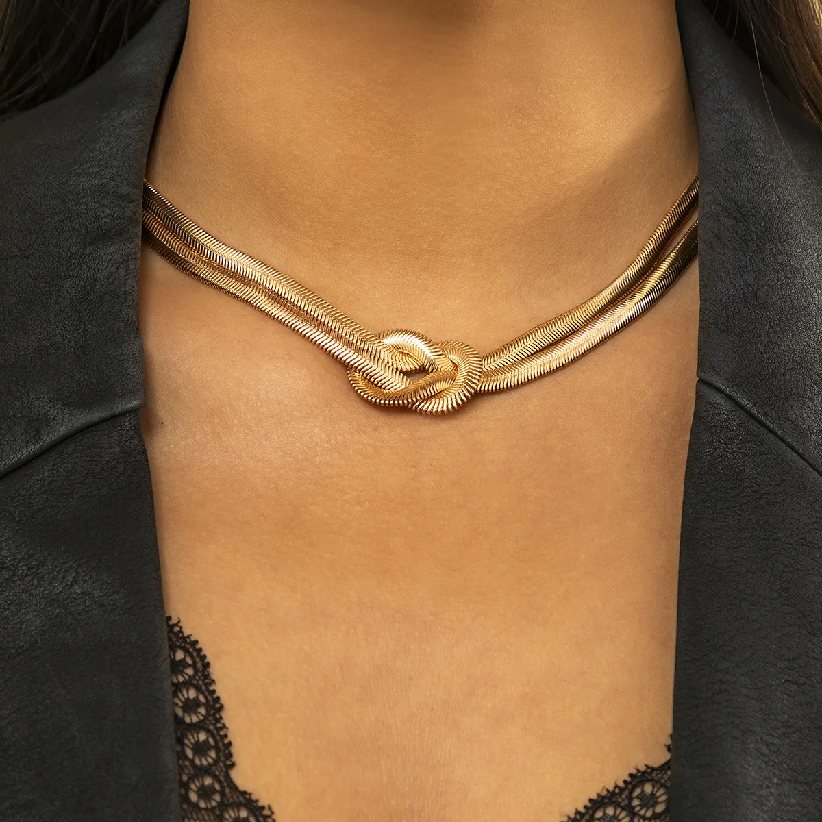 Jewelry Iron Snake Bone Chain Geometric Punk Hiphop Collarbone Necklace Electroplated